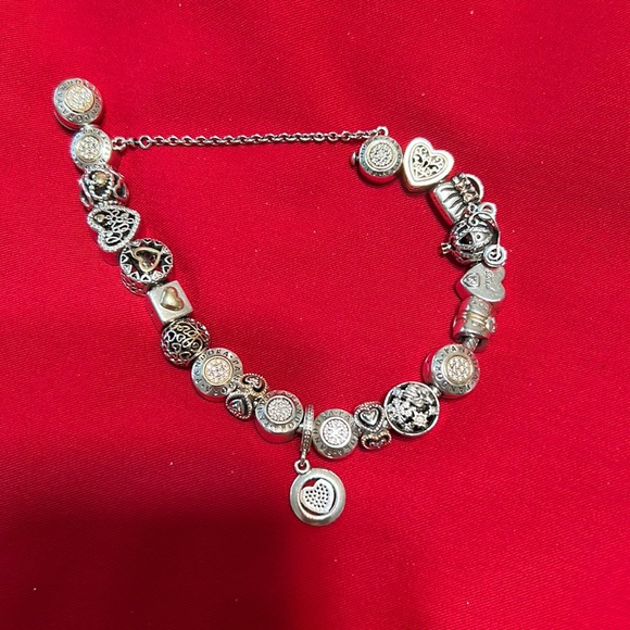 Pandora Jewelry Pandora Two Toned Bracelet With 8 Charms And Safety